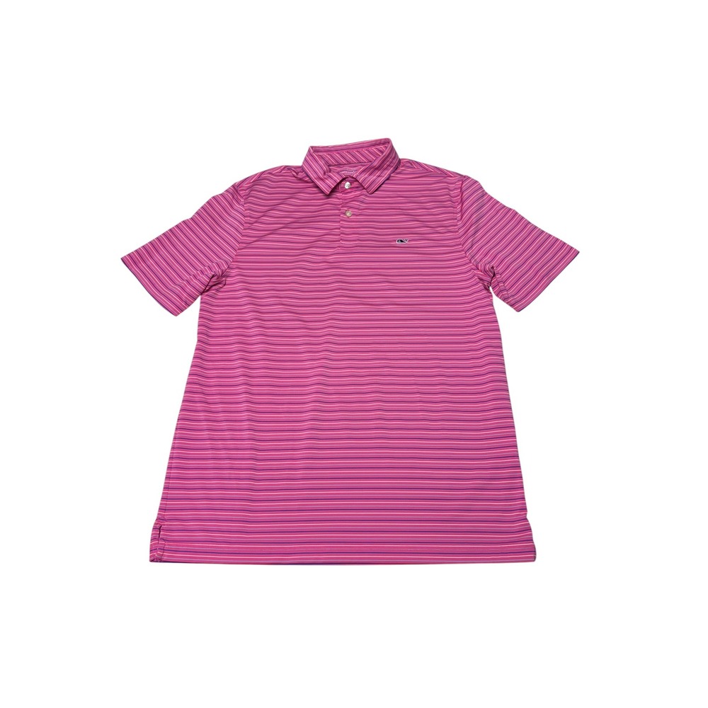 Vineyard Vines Mens Pink Striped Performance Polo Shirt Size M Whale Logo